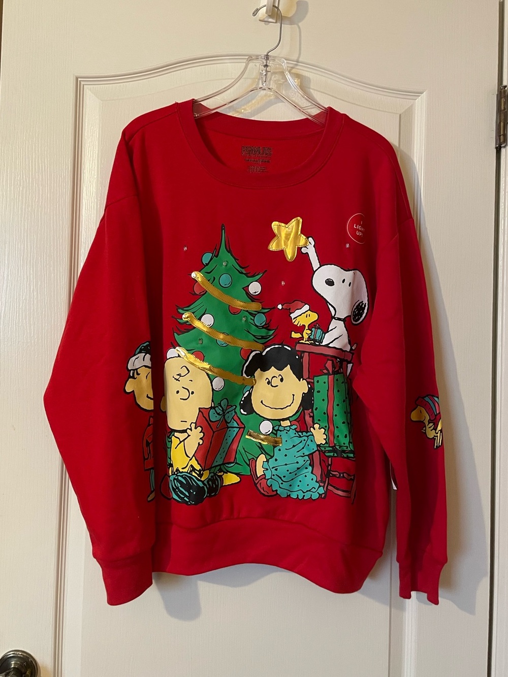 Peanuts Red Holiday Christmas Sweatshirt Sweater Graphic Light Up Size XXL NWT
